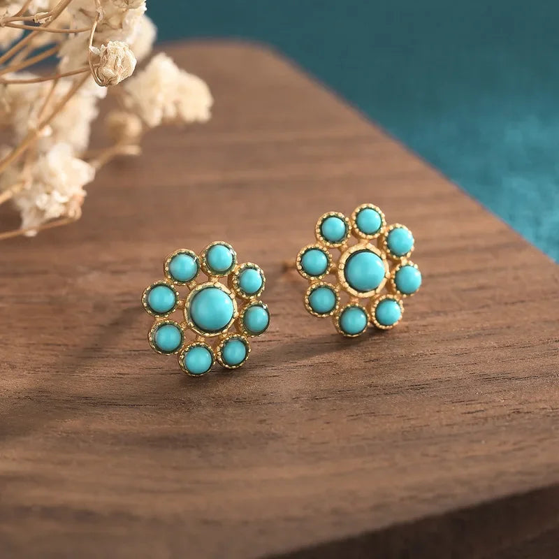 Turquoise jade gemstone earrings with 925 silver stud design for women