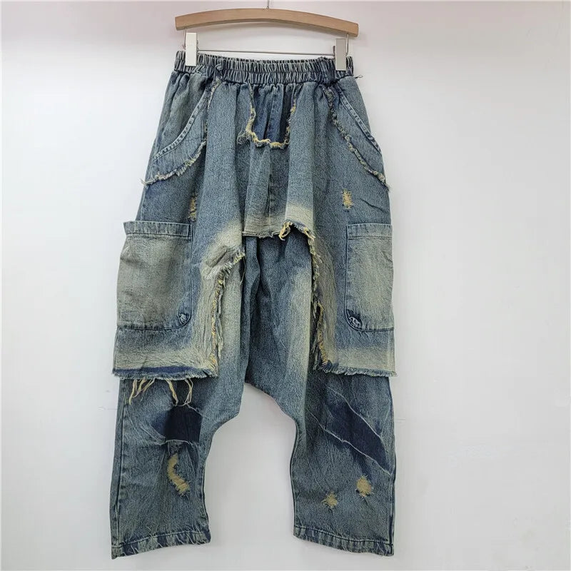 Vintage Patchwork Loose Harem Jeans – Elastic Waist