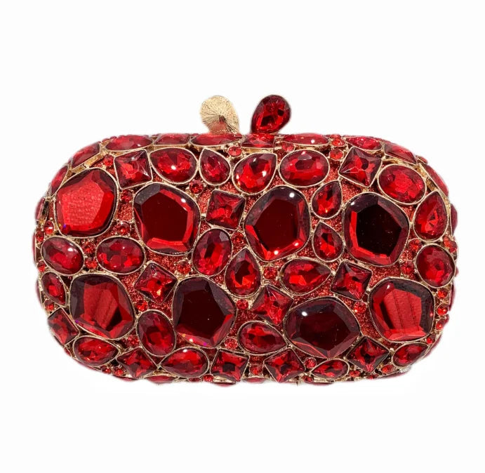 Red gemstone clutch bag.