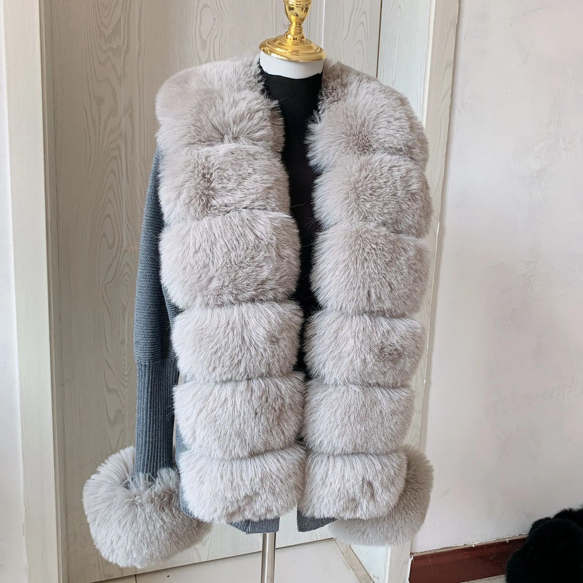 Women's Faux Fur Knit Sweater Cardigan