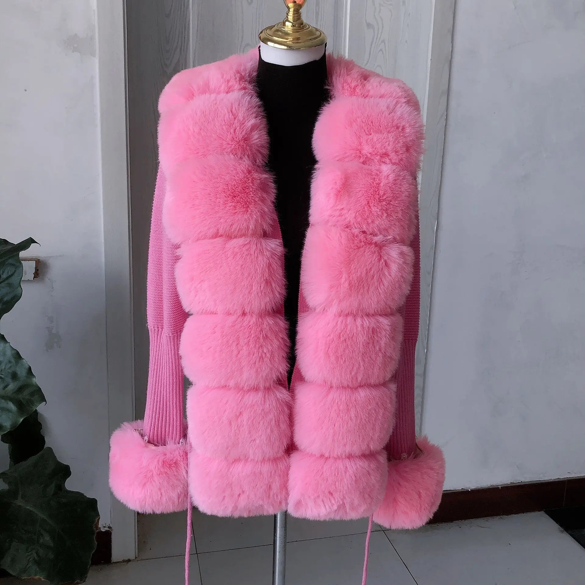 Women's Faux Fur Knit Sweater Cardigan