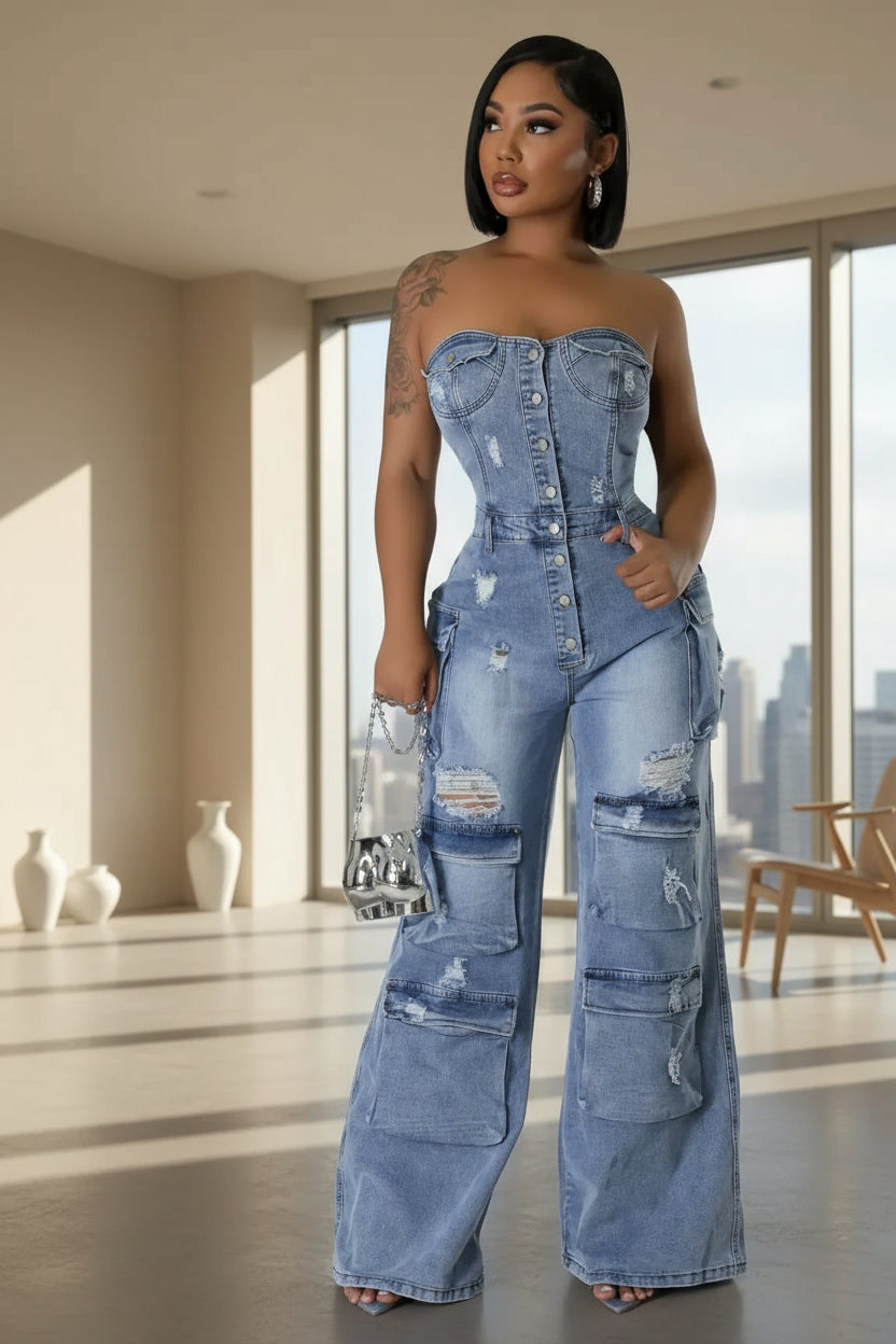 Stylish Denim Jumpsuit Women Overalls