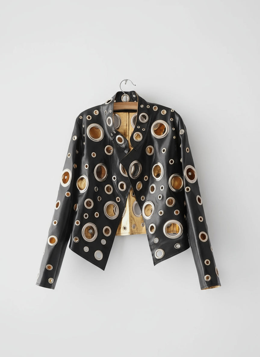 Black jacket with circular patterns