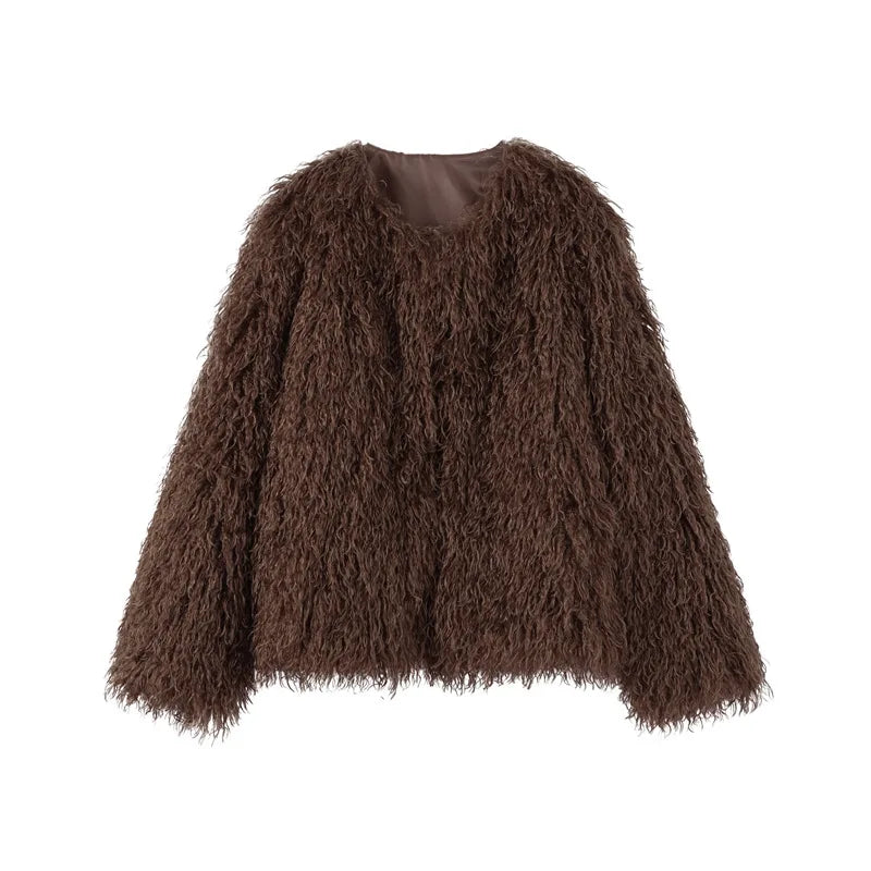Brown fluffy cardigan.