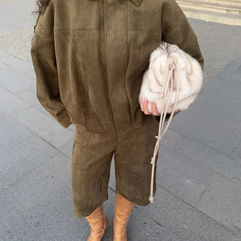 Women's Fashion Coat & Short Pant Set 