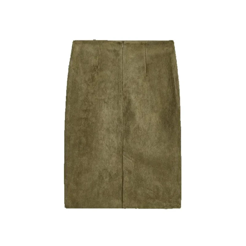 Green suede skirt .
