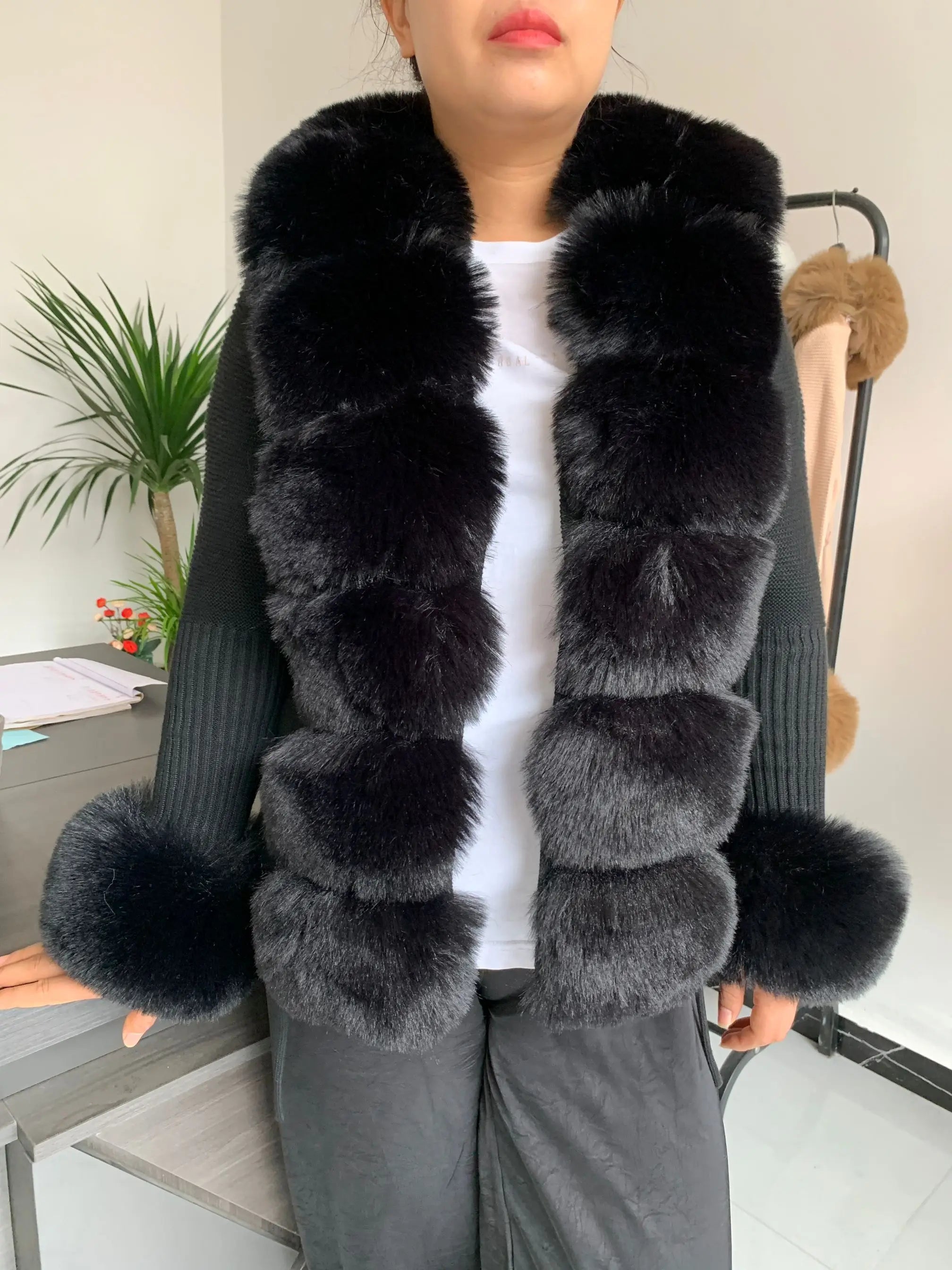 Women's Faux Fur Knit Sweater Cardigan