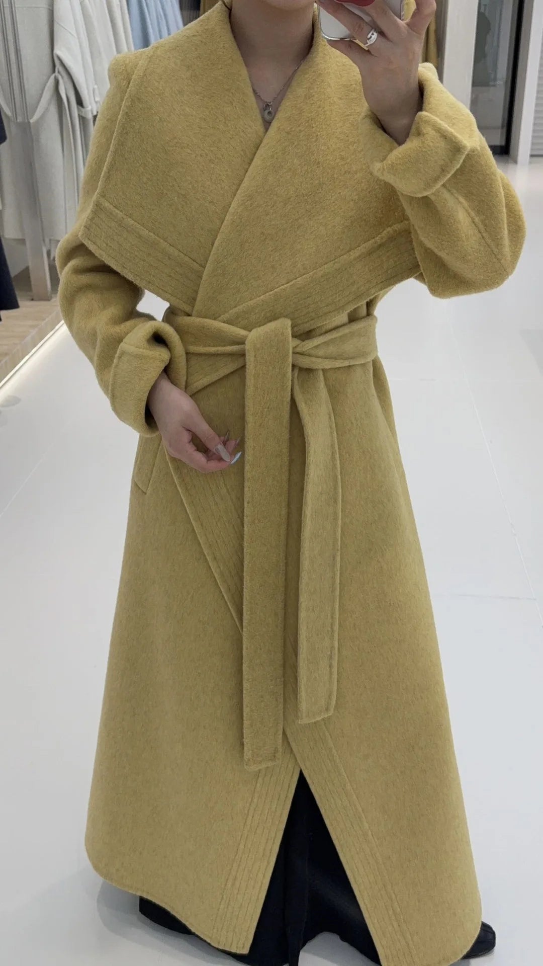 Warm Elegant Womens Long Wool Blend Wrap Coat