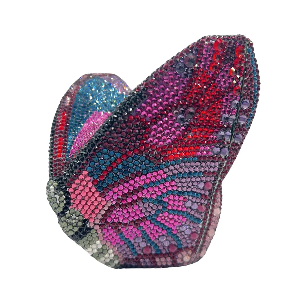 Butterfly-shaped luxury crystal evening clutch bag for women, rhinestone purse for weddings and parties