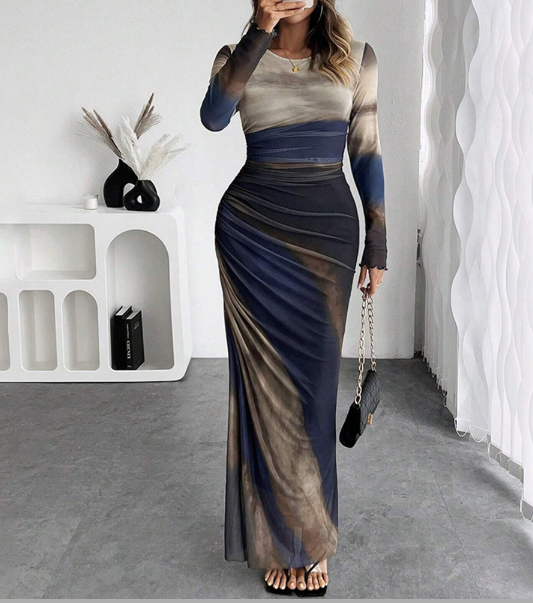 Wrap Maxi Dress - Autumn Long Sleeve Contrast Trim