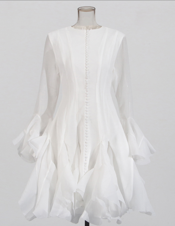 Elegant Ruffled Knee-Length Dress - Feminine Round Neck