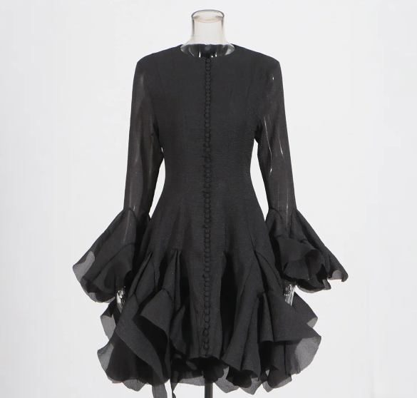 Elegant Ruffled Knee-Length Dress - Feminine Round Neck