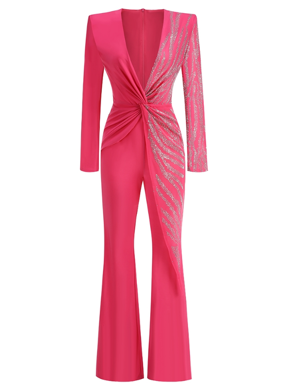 Sparkly V-Neck Jumpsuit - Elegant & Glamorous Outfit