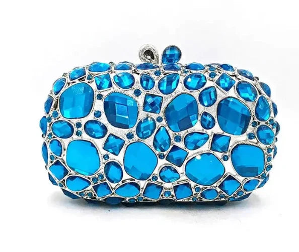 Blue gemstone clutch bag.