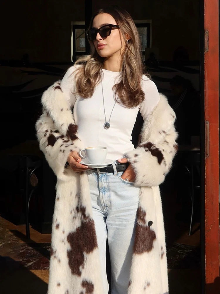 Fashion Tie Dye Faux Fur Coat 