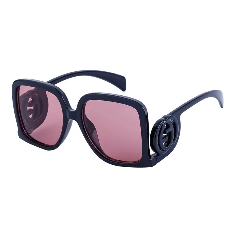 Women’s retro polygon sunglasses with color block splicing and UV400 luxury design