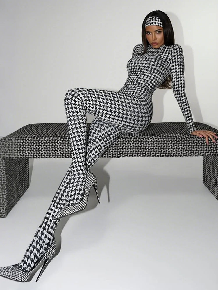 Snake Print Jumpsuit Women Stretch Skinny Clubwear