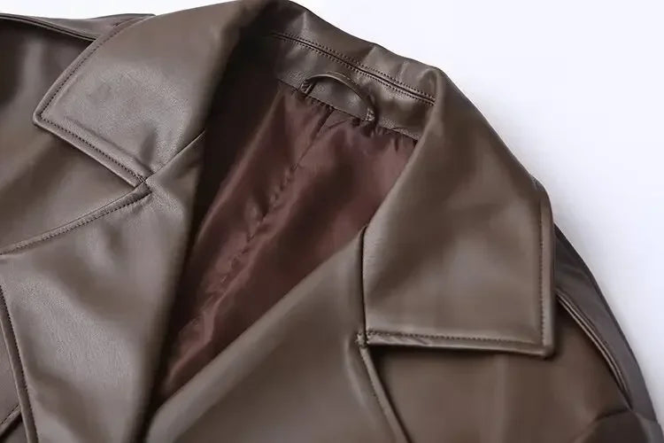 Close-up of a brown leather jacket