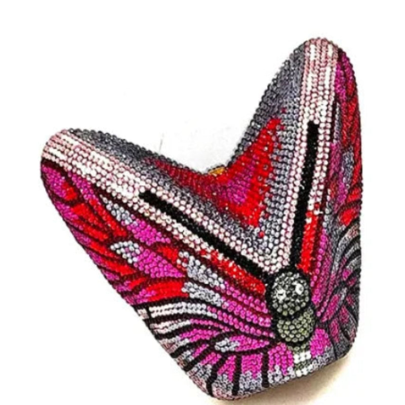 Colorful butterfly-shaped clutch bag.