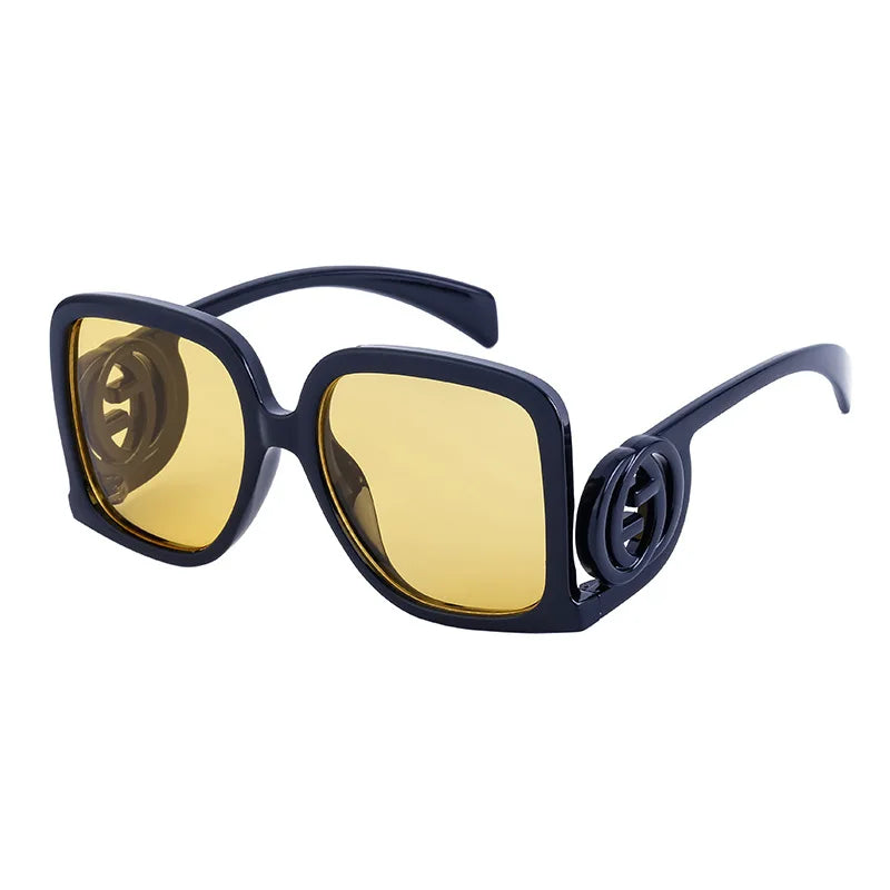 Women’s retro polygon sunglasses with color block splicing and UV400 luxury design