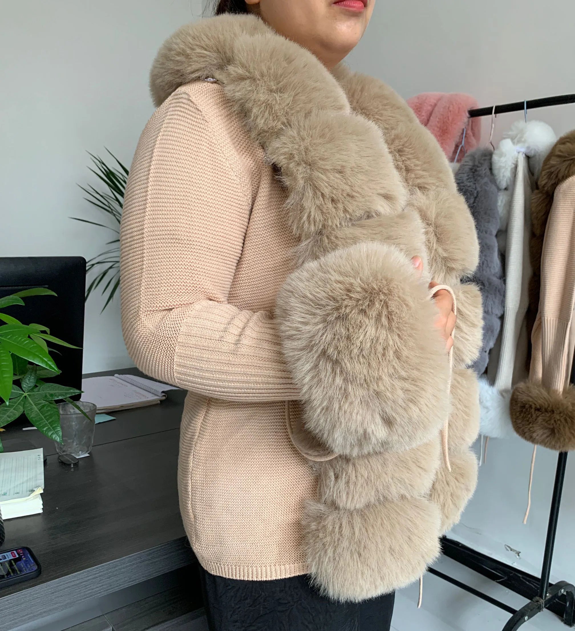 Women's Faux Fur Knit Sweater Cardigan