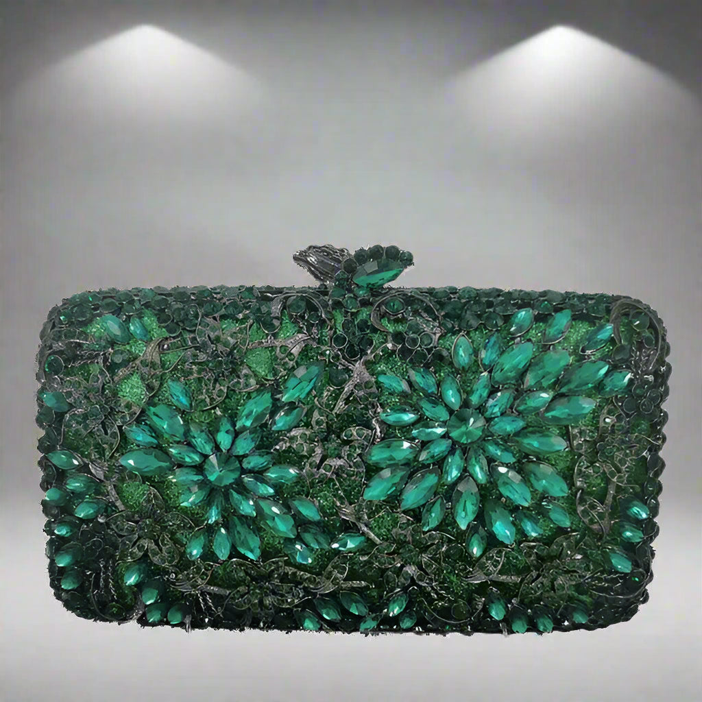 Green beaded clutch bag.