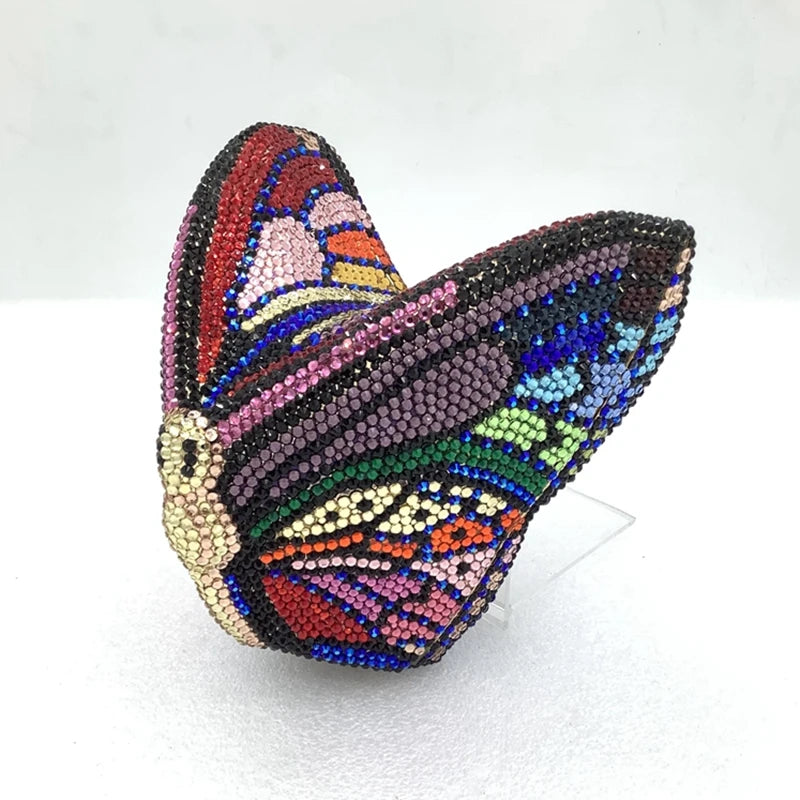 Butterfly-shaped luxury crystal evening clutch bag for women, rhinestone purse for weddings and parties