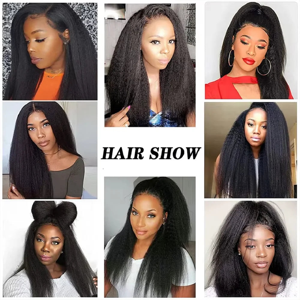 V Part Kinky Straight Human Hair Wig - Glueless Brazilian Half Wig