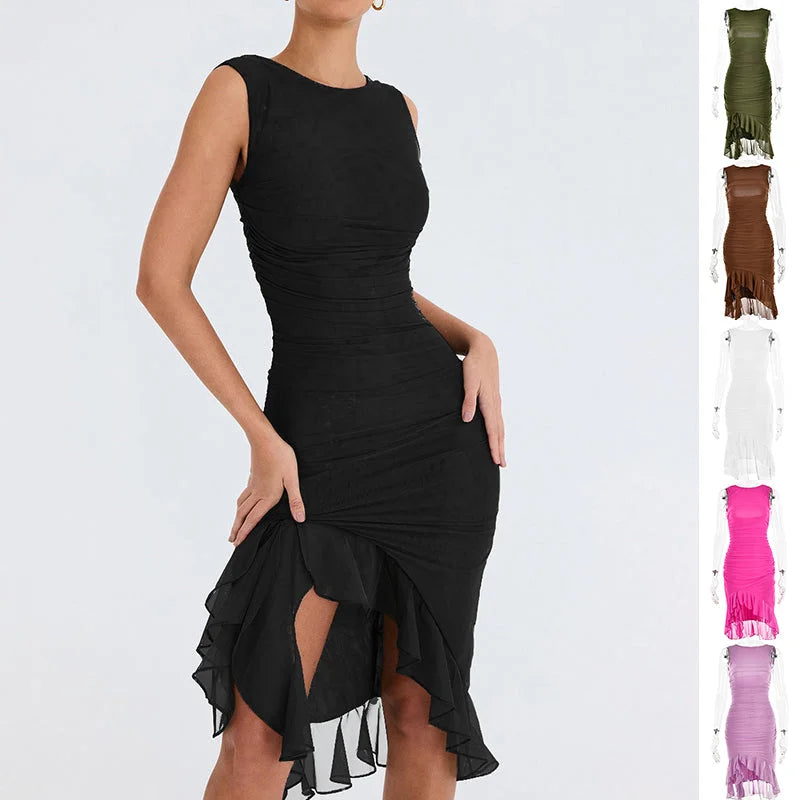 Slim Sleeveless Summer Dress - Women's Fashion Party Wear - HalleBeauty
