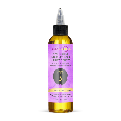 Bottle of 'Naturallicious' hair care product on a white background