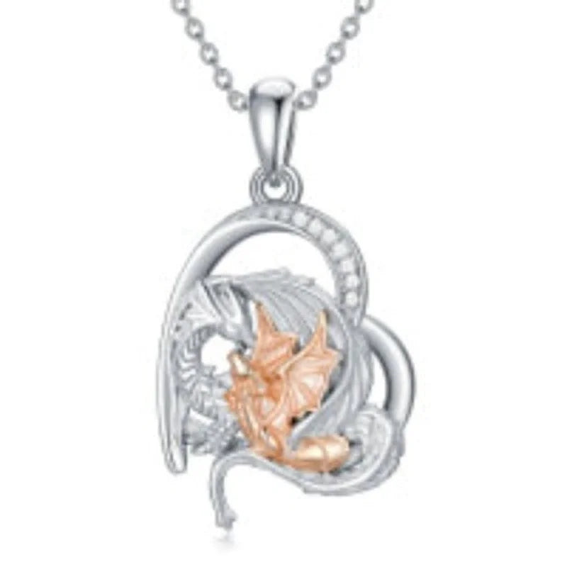 Mother-Daughter Dragon Necklace: Silver Bonding Gift-Hallebeauty