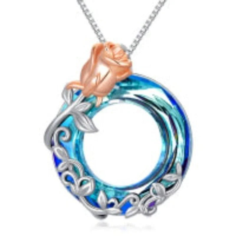 Sterling Silver Rose Crystal Necklace: Trendy Gift for Her-Hallebeauty