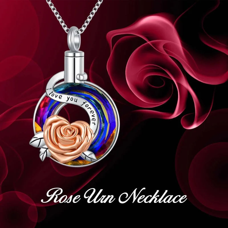 Silver Rose Urn Necklace: Memorial Keepsake-Hallebeauty