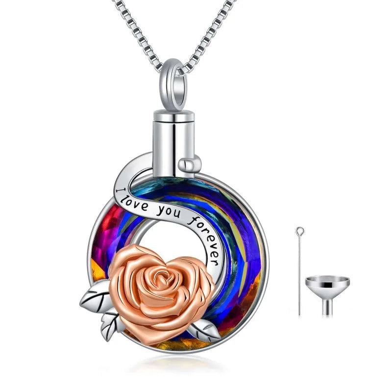 Silver Rose Urn Necklace: Memorial Keepsake - HalleBeauty