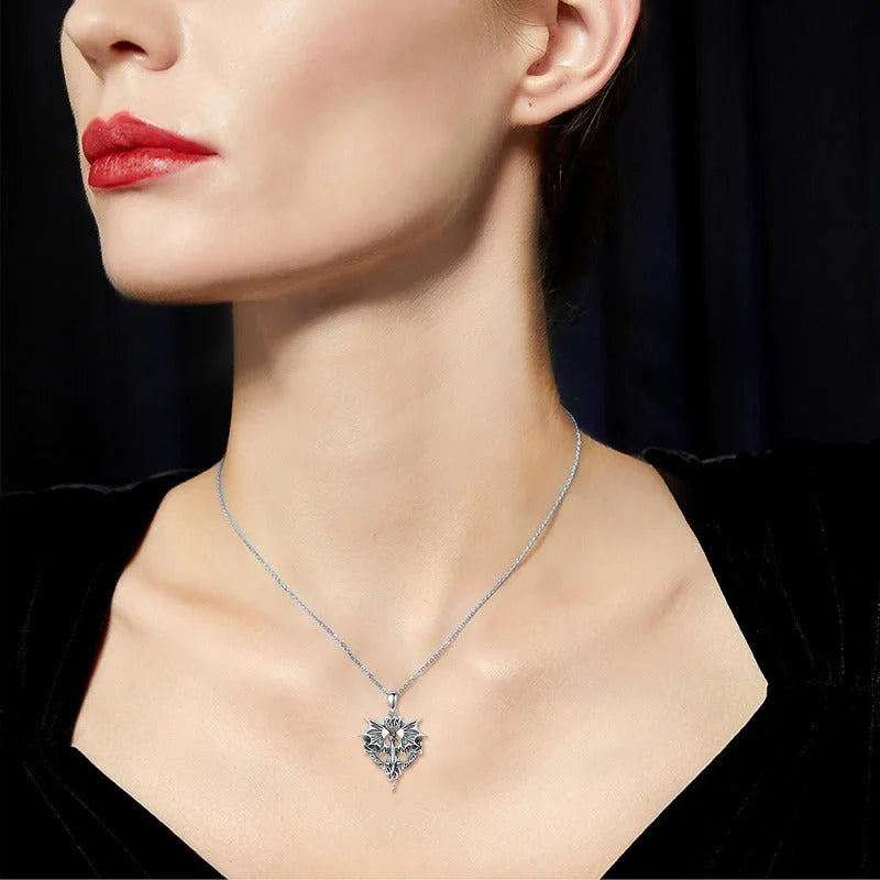 Unique Sterling Silver Celtic Cross & Dragon Necklace - Mystical Jewelry