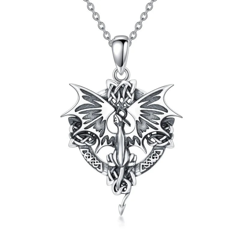 Unique Sterling Silver Celtic Cross & Dragon Necklace - Mystical Jewelry
