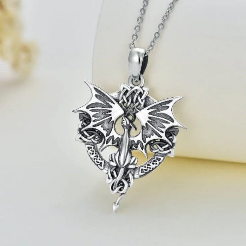 Celtic Cross & Dragon Necklace: Mystical Sterling Silver-HalleBeauty