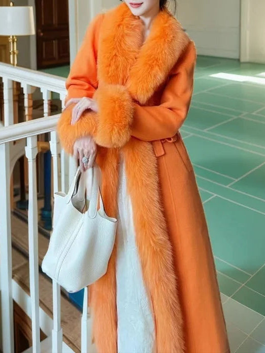 Women's Faux Fur Collar Wool Coat