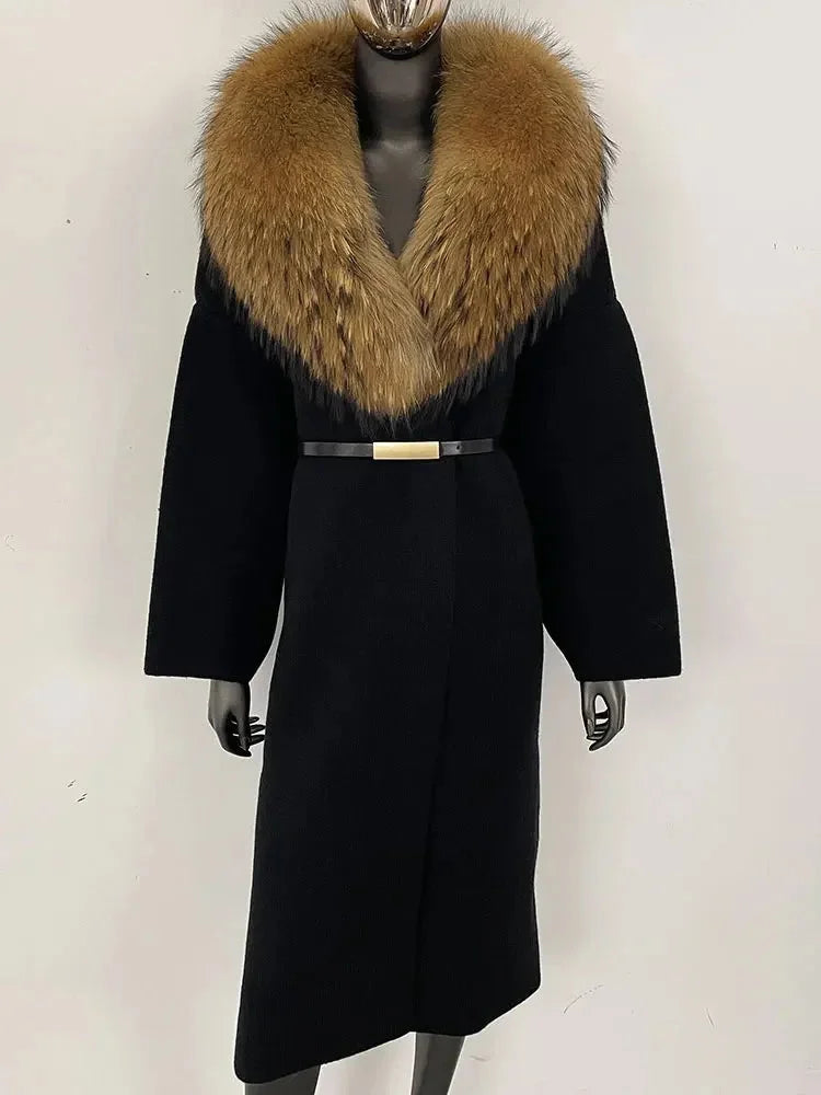 Women's Knit Fox Fur Long Coat-Hallebeauty