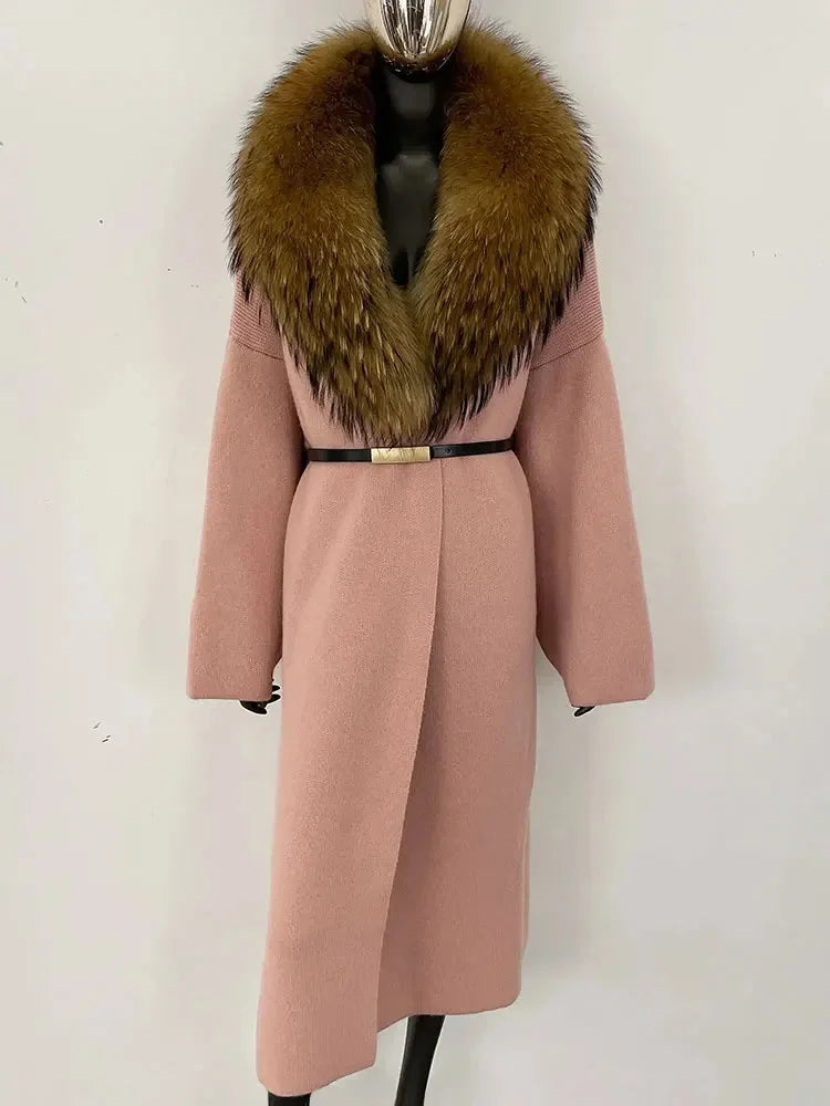 Women's Knit Fox Fur Long Coat-Hallebeauty