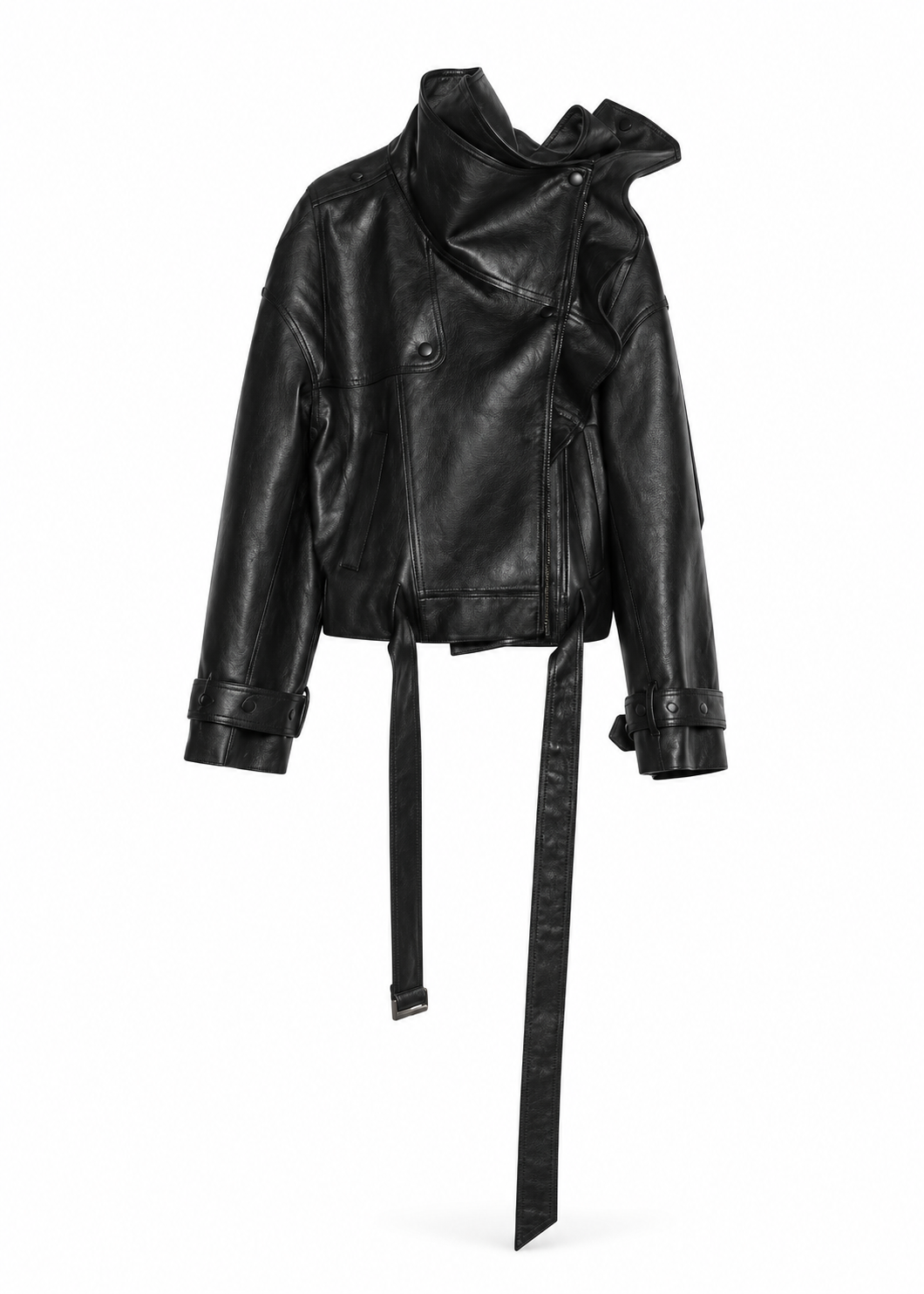 Women's PU Faux Leather Ruffle Collar Jacket | Hallebeauty