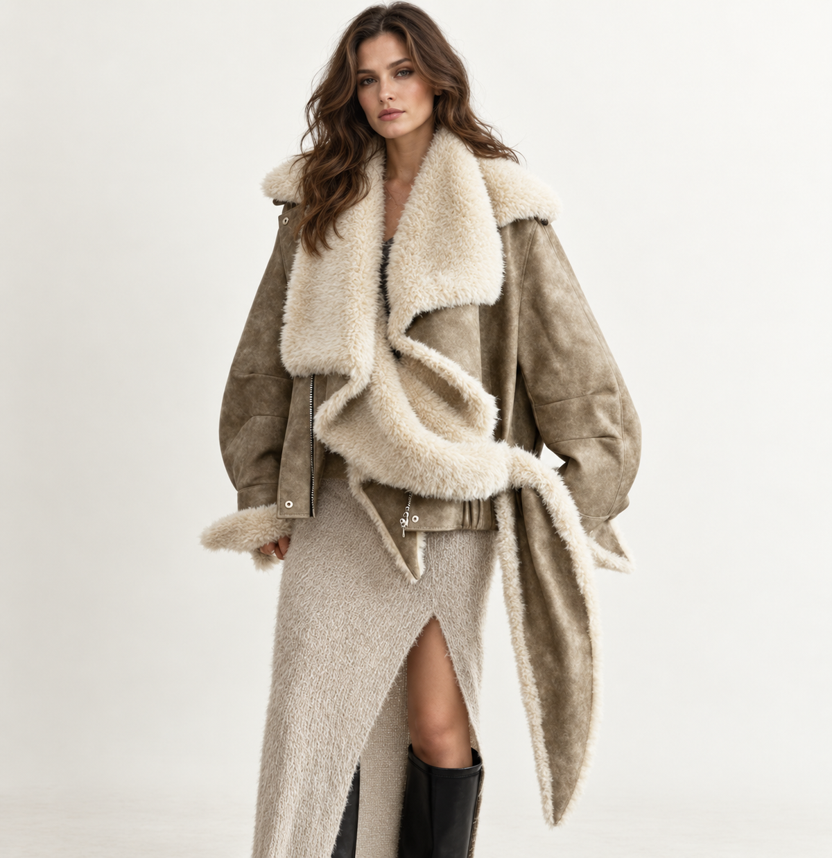 Women's PU Leather Jacket with Detachable Fur Collar