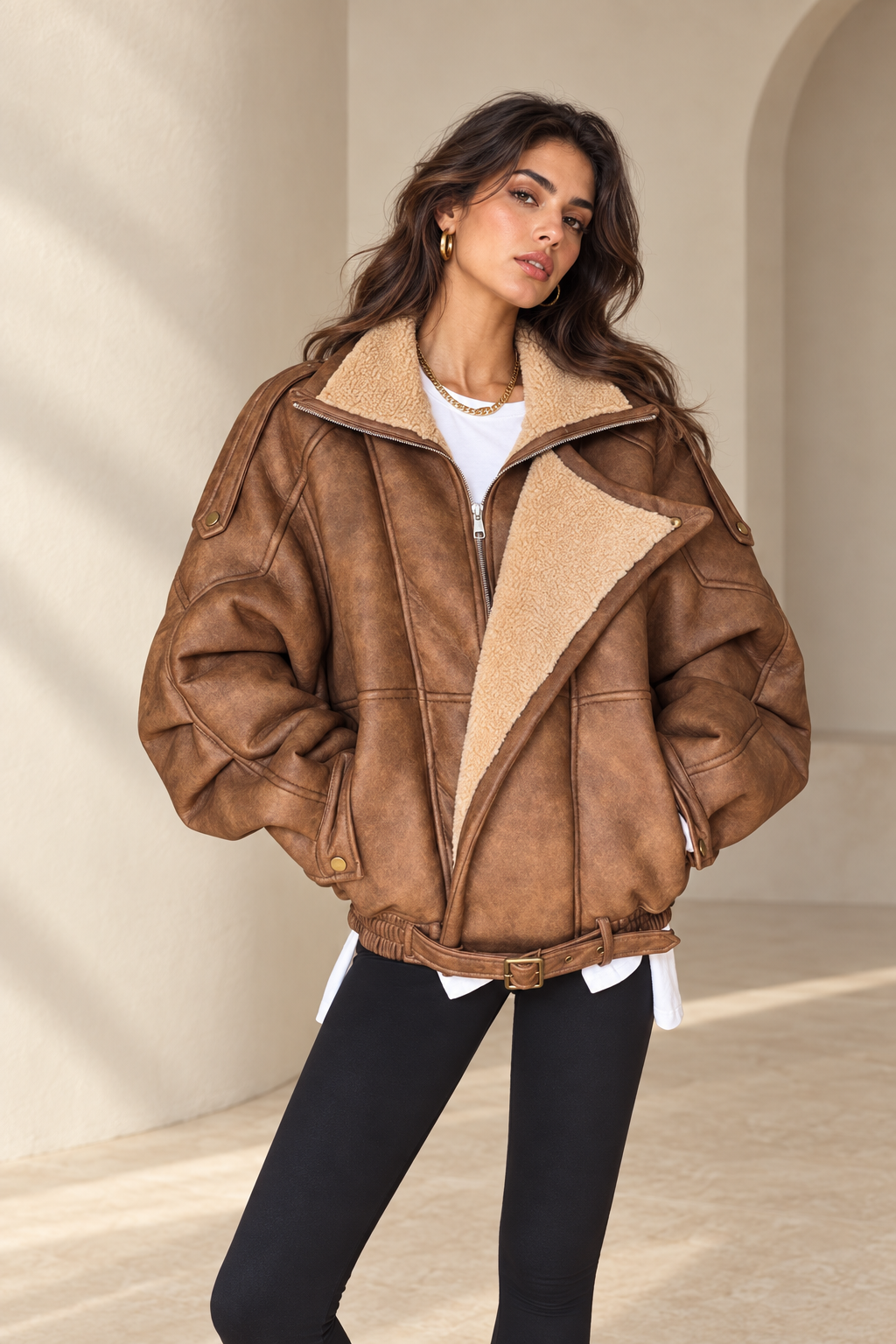 Women's Velvet-Lined Fur Lapel Moto Jacket | Hallebeauty