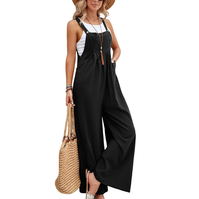 Casual Loose Rompers: Women's Long Bib Pants Overalls with Pockets - HalleBeauty