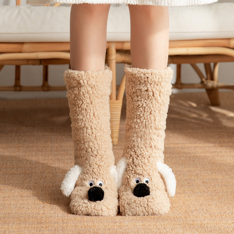 Cartoon Dog Plush Socks | Warm Non-Slip Winter Wear