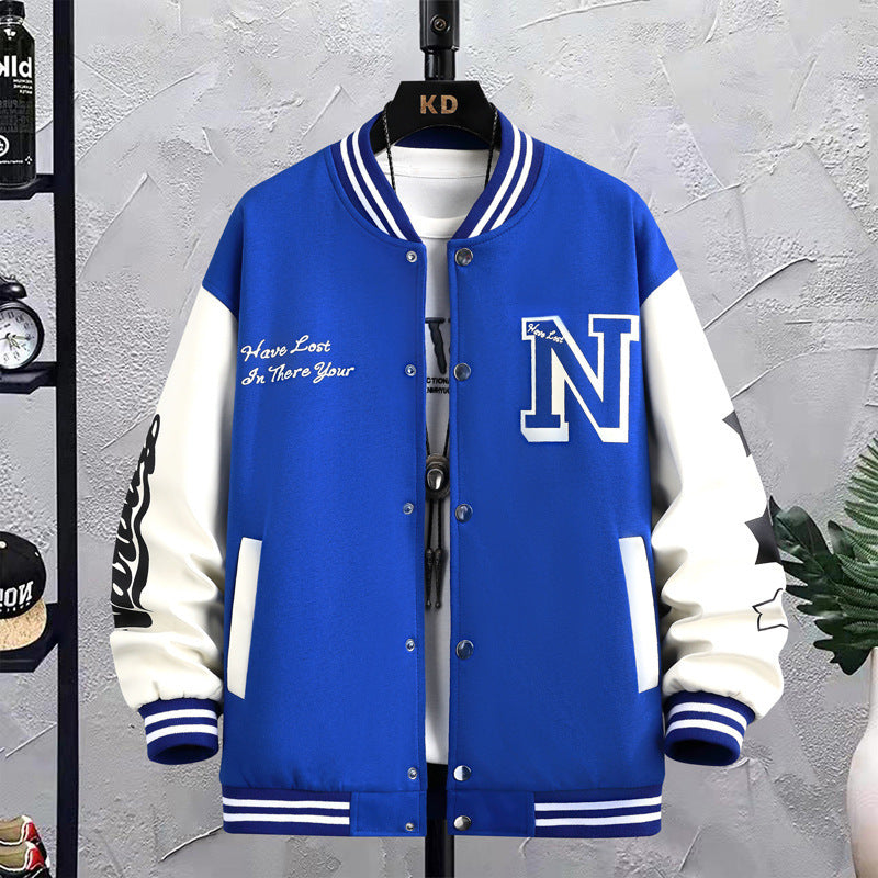 Letter Print Color Block Jacket | Men’s Baseball Coat