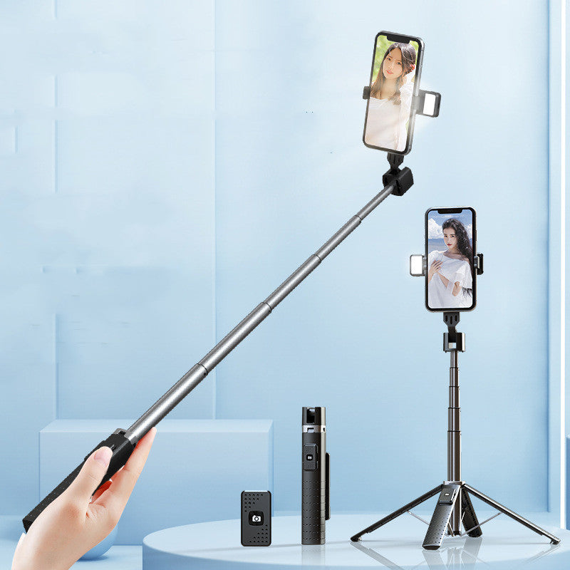 Bluetooth Selfie Stick with Double Fill Light | Quadrupod Stand