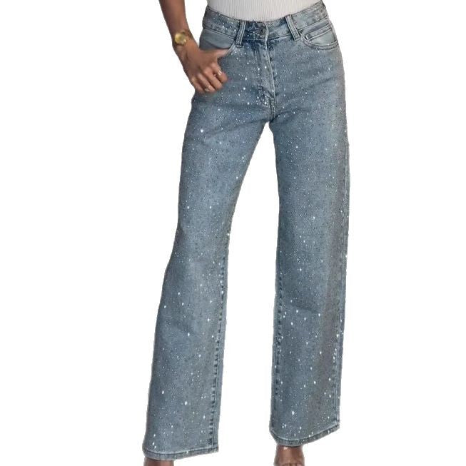 Diamond-Distressed Straight Leg Jeans – High Waist Vintage Denim