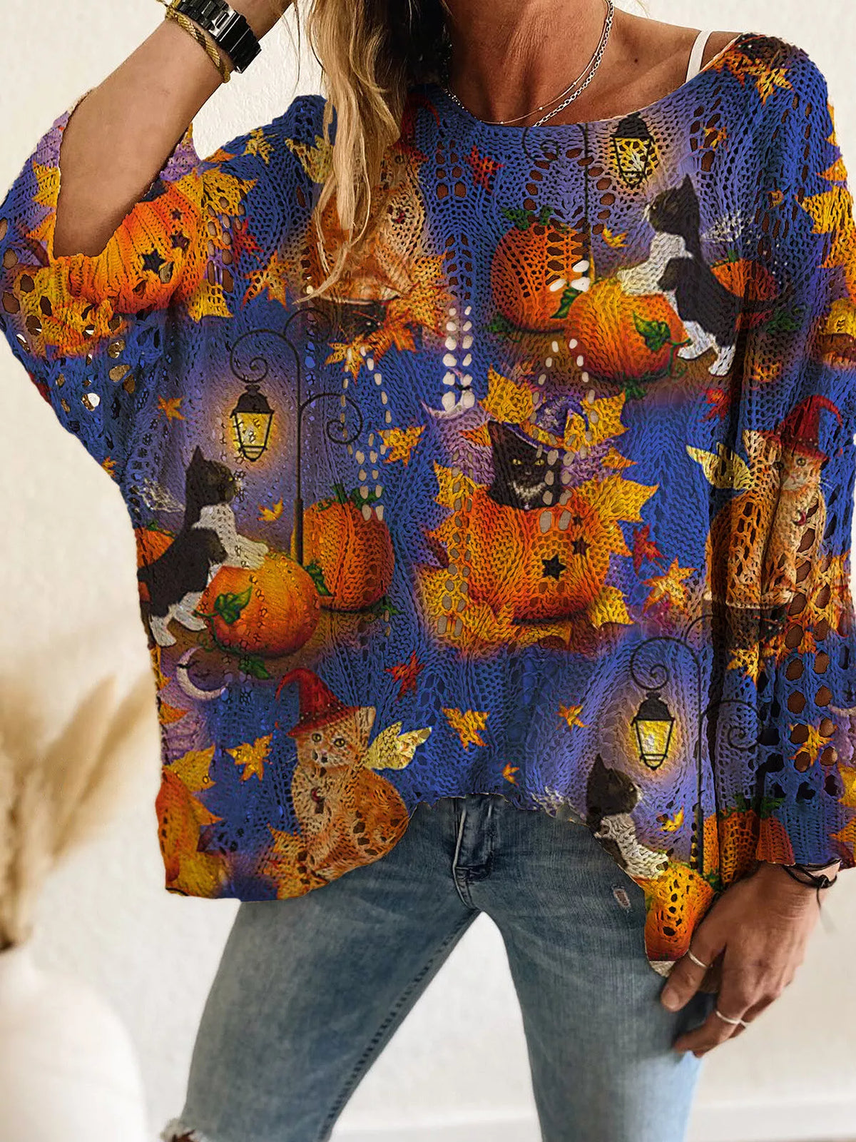 Plus Size Halloween Pumpkin Knit Cover-Up | Hallebeauty