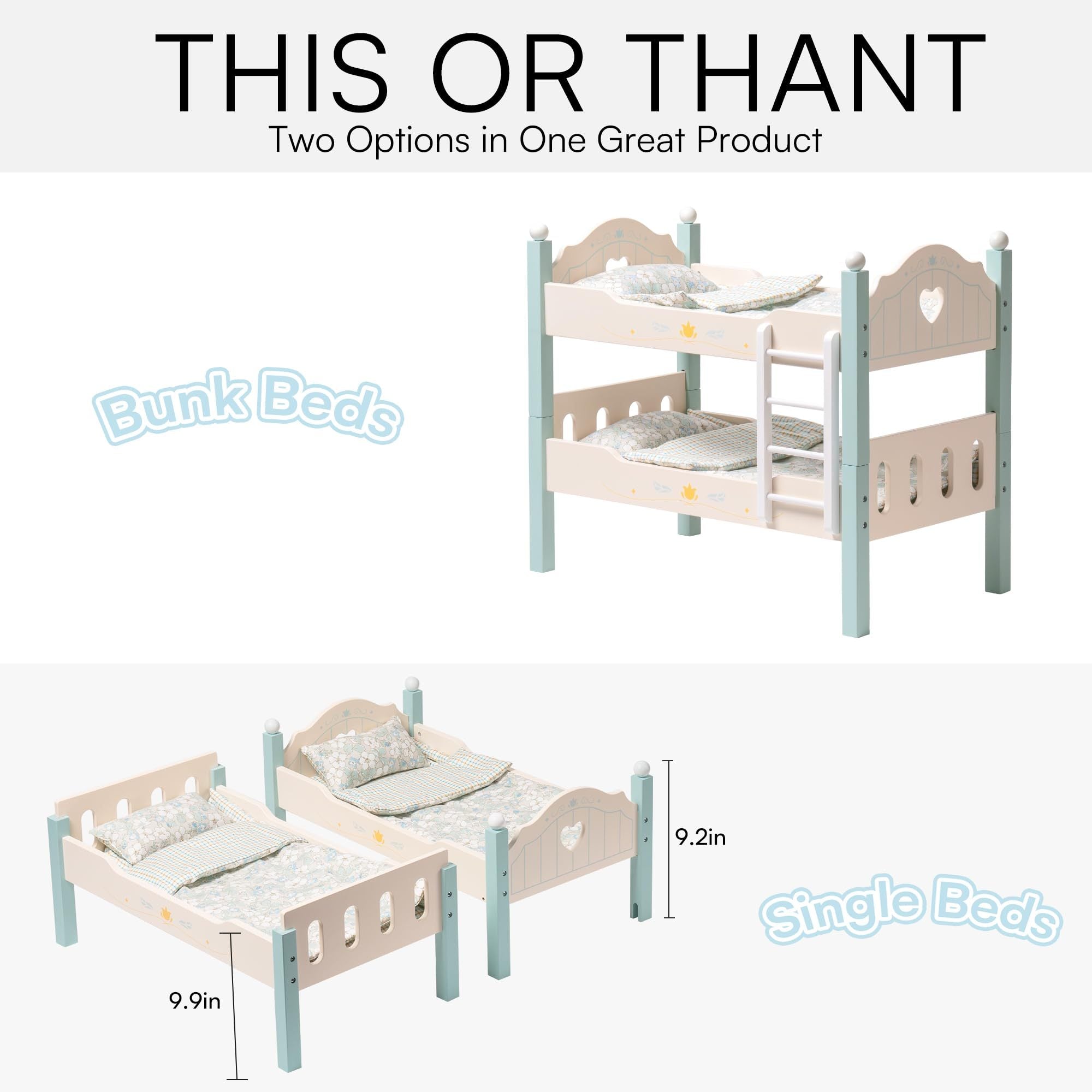 Wooden Doll Bunk Beds | Fits 18” Dolls & American Girl